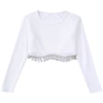 thumbnail image 2 of Haut Court à Franges en Strass pour Femmes, Manches Longues, Col Rond, Ajusté, Tricoté Côtelé, 2 of 8