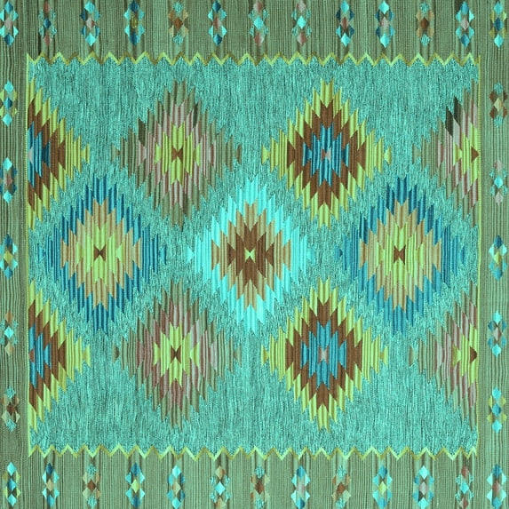 Ahgly Company Machine Washable Indoor Square Southwestern Turquoise Blue Country Area Rugs, 3' Square