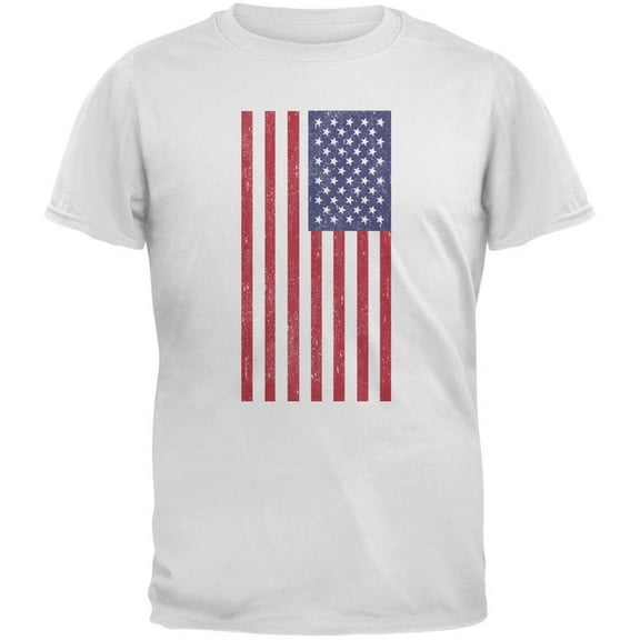4th of July American Flag Distressed DTG White Youth T-Shirt - Youth Large