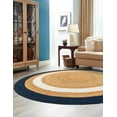 thumbnail image 3 of Indian Handmade Braided Navy Blue & White Boder Natural Jute Area Rug, Home Décor Rug, Jute Rug for Bedroom, Dining Room, living room, Doormat Rug Size - 4' x 6' Oval (120 cm x 180 cm), 3 of 5