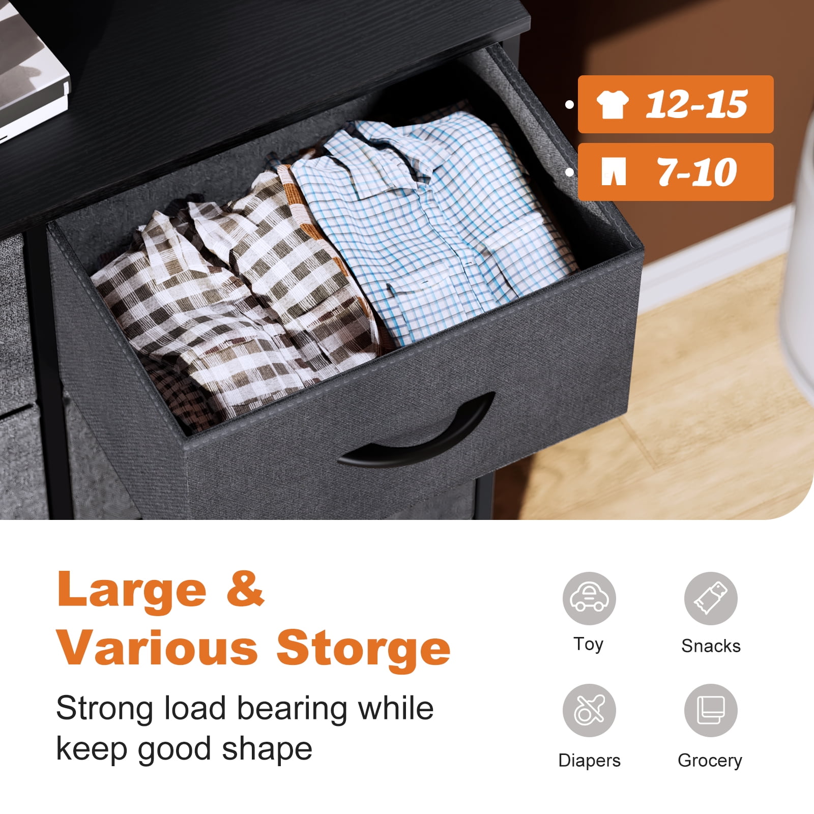 CONCETTA 6-Drawer Fabric Dresser Storage Chest for Bedroom, Closet, Storage Furniture for Adults, Gray