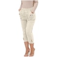 thumbnail image 4 of SwiftWear Women's Solid Color Cargo Capri Pants with Elastic Waist & Zipper Pockets - Stretch Work Capris, Casual Utility 7/8 Length S-2XL, 4 of 9