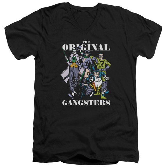DC Comics Original Gangsters S/S Adult V-Neck T-Shirt 30/1 T-Shirt Black