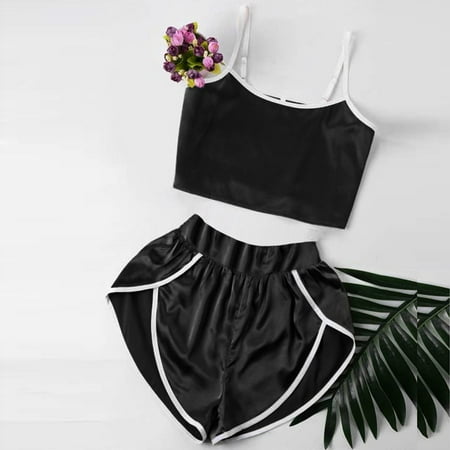 

Rong Yun Fashion Women Cute Sexy Lingerie Girl Black Sleepwear Loose Shorts Set Pajamas(Buy 2 Get 1 Free)
