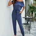 thumbnail image 4 of Women's Loose Casual Short Sleeve Rompers Elastic Waist Drawstring Stretchy Cinch Bottom Pants Jumpsuit with Pockets, 4 of 7