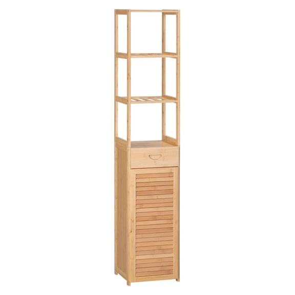 Bathroom Storage Cabinet with Drawer, Bamboo Tall Linen Tower Organizer