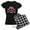 With Checker Pant, variant on CafePress - Worn Pink Skull And Crossbones Women's Dark Pajama - Women's Short Sleeve Print T-Shirt and Pants Dark Cotton Pajama Set