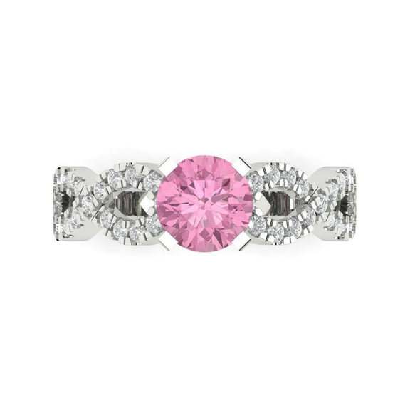 Solitaire with Accents Engagement Ring for Women - 1.42ct Simulated Pink Diamond in 14K White Gold Promise Ring