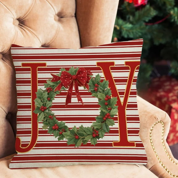NWOKYZGH Merry Christmas Let It Snow Joy Stripes Gift Box Red Throw Pillow Covers, 17 x 17 Inch Xmas Tree Holiday Cushion Case Decoration for Sofa Couch