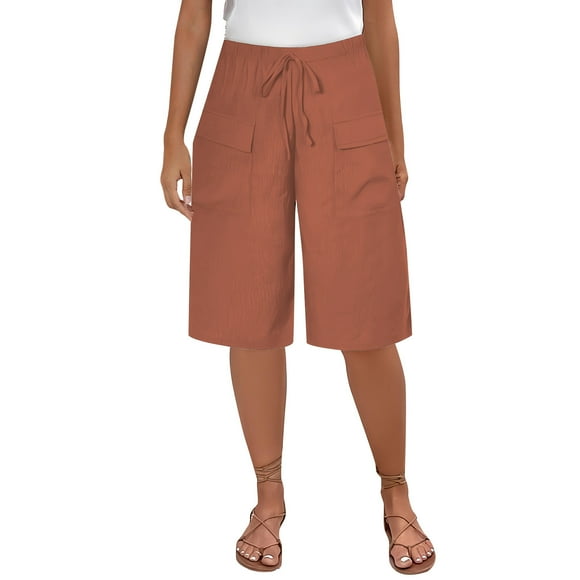 hotojiny Bermuda Shorts for Women Beach Fashion Clothes High Waisted Drawstring Outdoor Hiking Shorts Casual Knee Length Short Pant