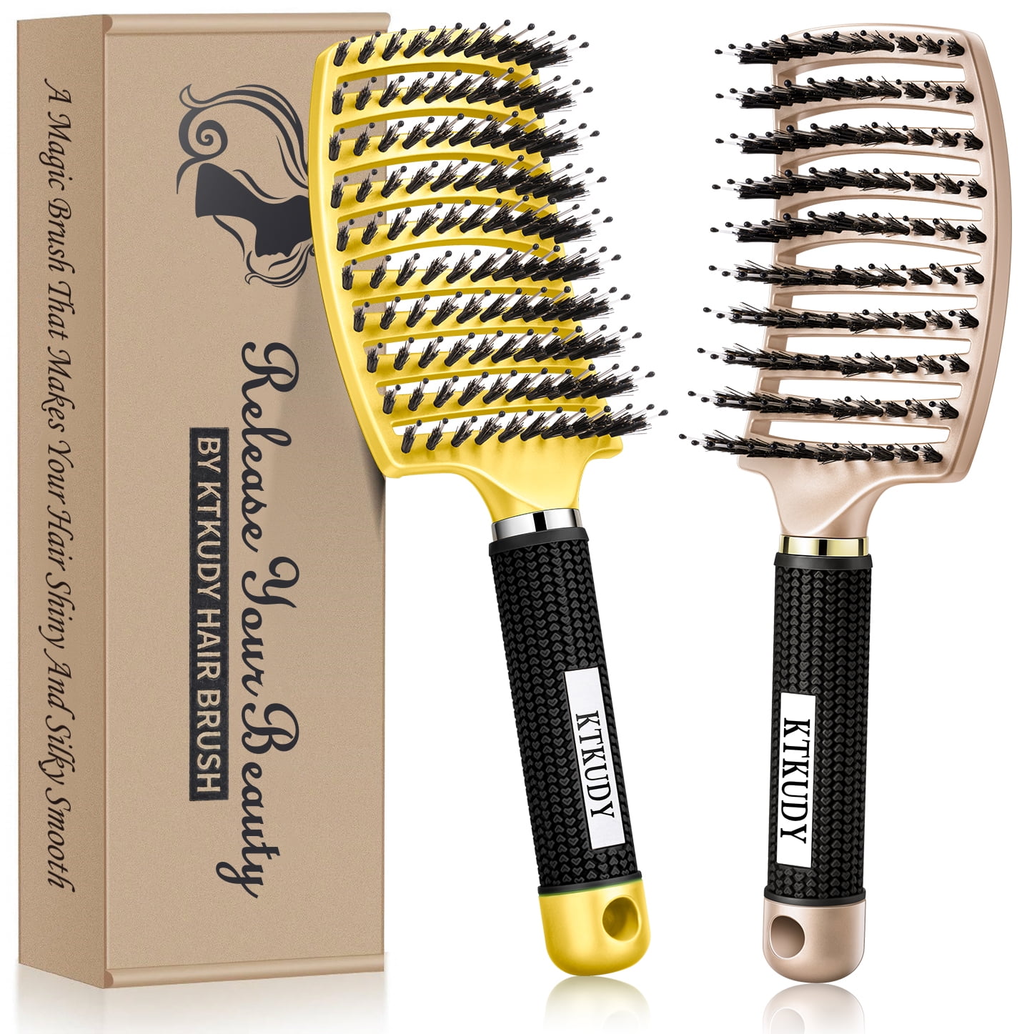KTKUDY Detangling Brush Boar Bristles Hair Brush Set of 2 Make Hair