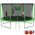 thumbnail image 1 of KOFUN Trampoline with Basketball Hoop, 1500lbs 10FT 12FT 14FT 16FT Trampoline for Adults and Kids, No Gap Design Backyard Trampoline with Enclosure Net, Ladder, Green, 1 of 8
