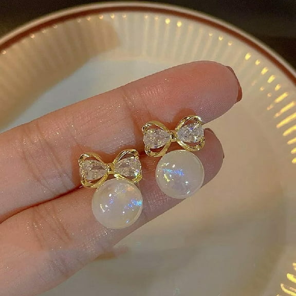 EOEMY Pearl Bow Earrings Stud Dangle Drop Wedding Party Women Xmas Fashion Jewelry