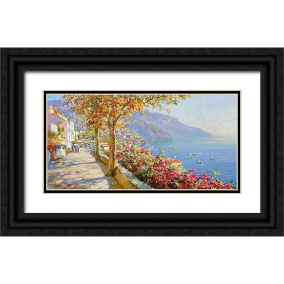 Obuchovsky, Yury 32x18 Black Ornate Wood Framed with Double Matting Museum Art Print Titled - October in Positano