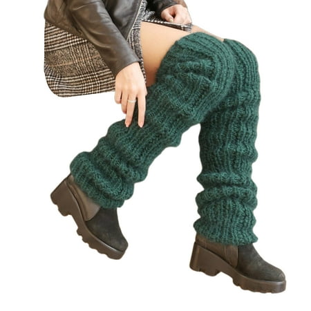 

Womens Fashion Winter Leggings Warm Boots Socks Chunky Knitted Furry Leg Warmers Solid Color Thigh High Long Stockings