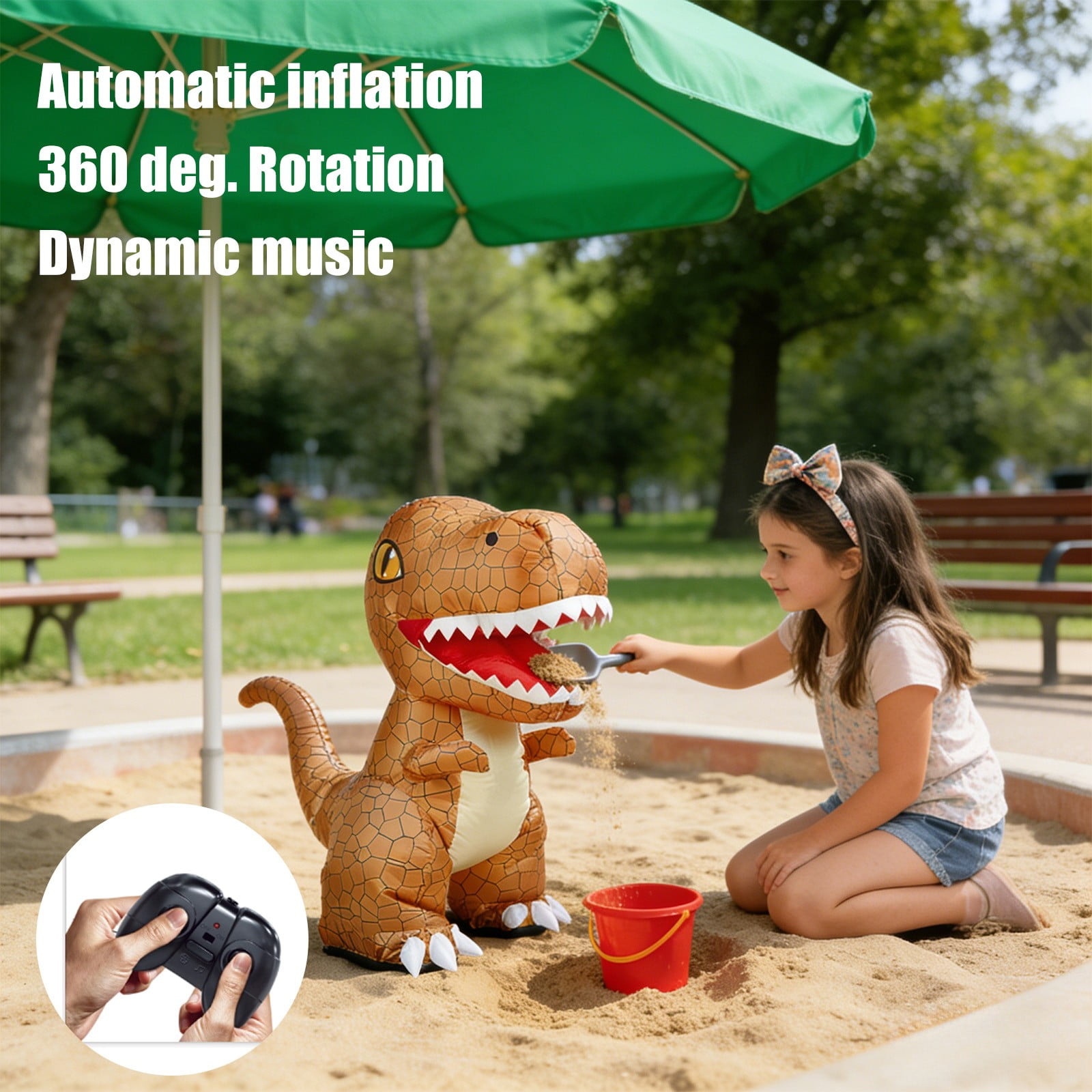 Inflatable Remote Control Dinosaur Toy, Walking T-Rex with LED Eyes and Sound Effects, One-Click Auto Inflate RC Dino with 2.4GHz Remote for Indoor Outdoor Fun