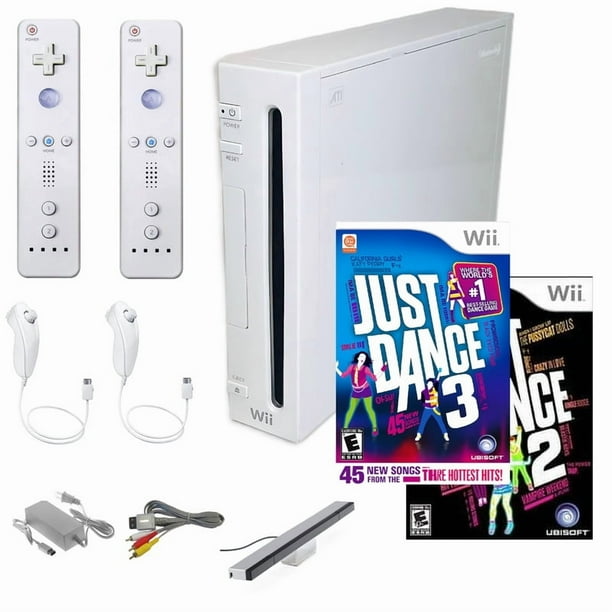 Nintendo Wii Console Wii Game System White with Just Dance 2 & 3, Two RetroFam Remotes & Nunchucks (Refurbished)
