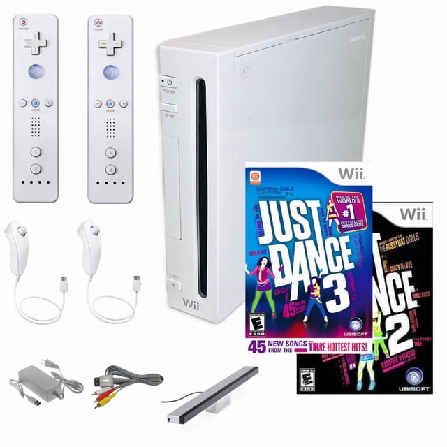 Nintendo Wii Console Wii Game System White with Just Dance 2 & 3, Two RetroFam Remotes & Nunchucks (Refurbished)