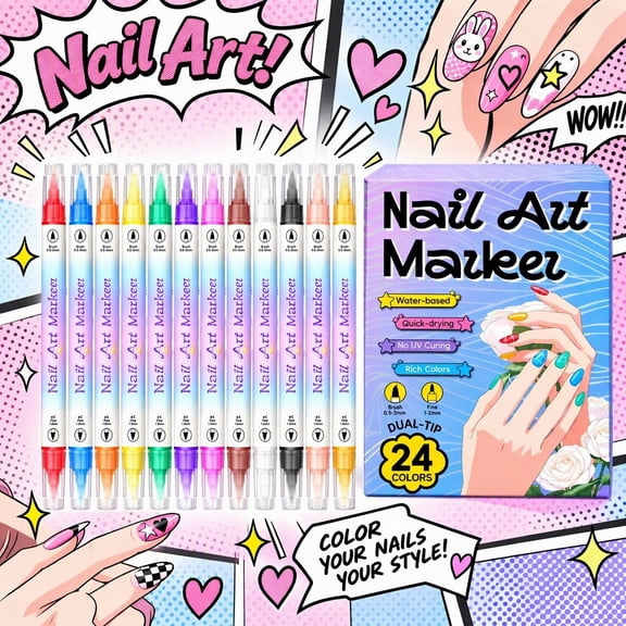 Dual Tip Nail Art Pens 12 Colors Nail Art Markers 0.5mm Fine Tip Nail Polish Pens for Women Gift Home DIY