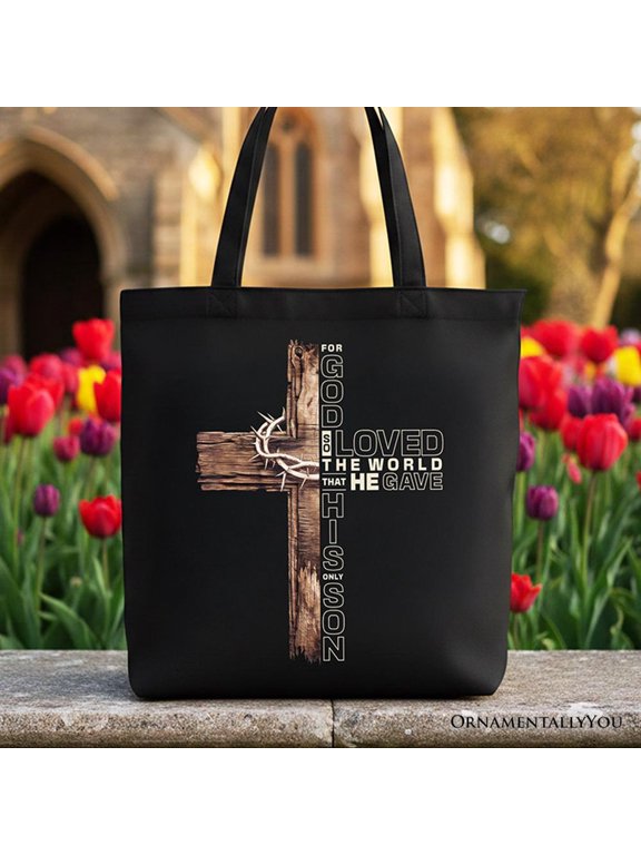 God Gave His Only Son Cross Tote Bag, Christian John 3 16 Faith Gift Shopper