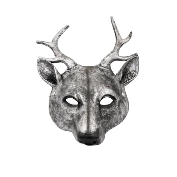 Masquerade Mask, Masquerade Mask for Men, Masquerade Mask for Women, Halloween, 14X11 Inch Silver Stag Deer Animal Mask for Carnival Parade, Themed Party, Dress Up and Halloween