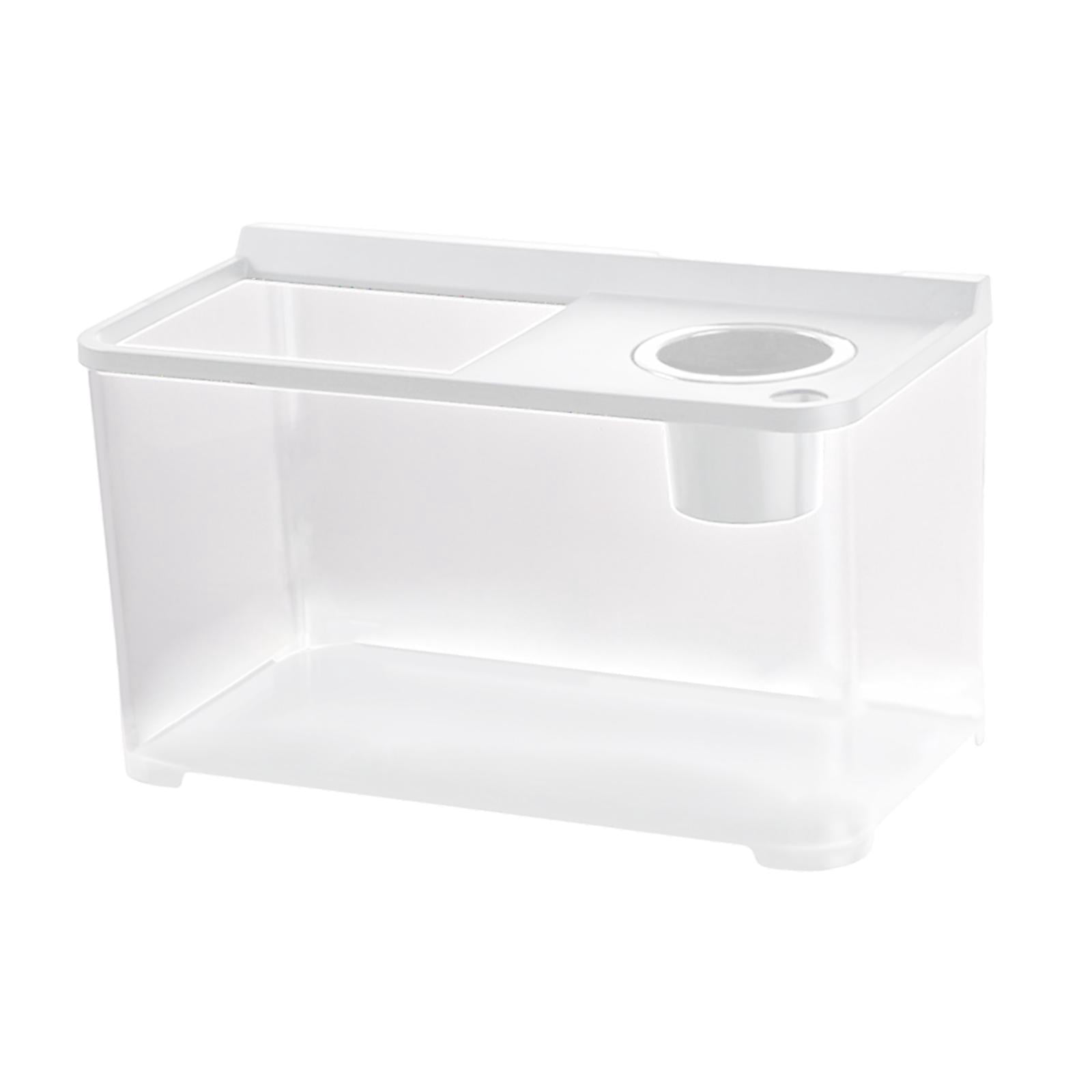 FashionCha Betta Fish Tank Mini Fish Tank 34x21x20 cm Transparent Amphibian Feeding Box Fish Bowl Reptile Terrarium for Turtle Frog Fish White