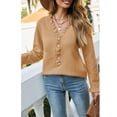 thumbnail image 3 of Suéter de mujer Otoño Invierno botón borde fibroso diseño cuello pico suelto cómodo piel amigable suéter de punto, 3 of 7