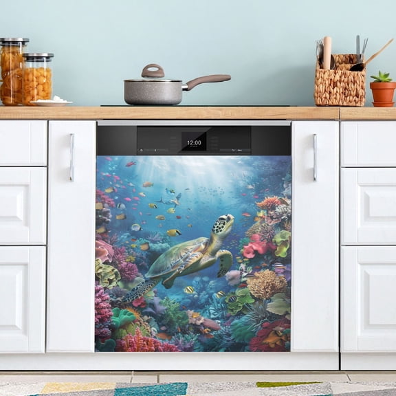 Undersea Turtle and Fish Dishwasher Magnet Cover Magnetic Fridge Door Cover Home Kitchen Decor 23"x 26"