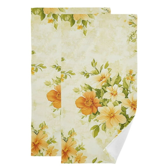 Yellow and Orange Floral Design Hand Towel Absorbent Bath Towels for Bathroom Sports Gym(28.3" X 14.4") Set of 2