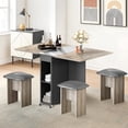 thumbnail image 2 of MIERES Folding Dining Table Set for 4, Dinner Table with 4 Leather Chairs and Shelves, Space Saving Foldable Dining Table with 6 Wheels, Kitchen Table for Small Spaces (Grey), 2 of 7