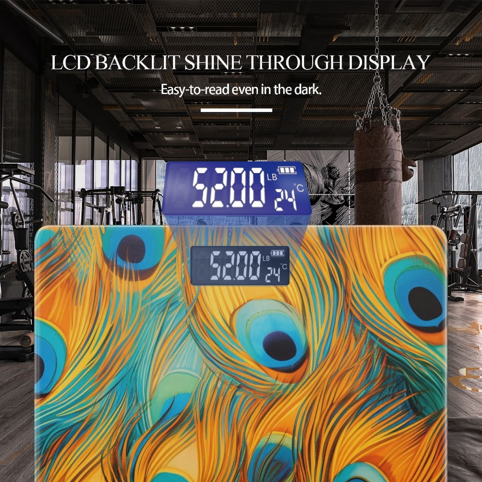 High Precision Body Weight Scale Smart Bathroom Scales with Large LCD Display(400lbs),Decorative for Bedroom-Vibrant Peacock Feathers With Bright Orange And Blue