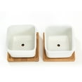 thumbnail image 4 of K-Cliffs Set of 2 White Square Ceramic Succulent  Pots with Bamboo Trays,  2 3.7L x 3.7W x 2.6H inches; Pot - 3.4L x 3.4W x 2.6H inches; Bamboo Saucer - 3.7L x 3.7W x 0.5H, 4 of 8