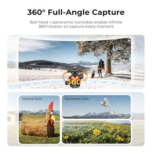 K&F CONCEPT 73" Aluminum Compact Camera Tripod, Portable Travel Tripod Compatible with iPhone, 22 lbs Capacity Arca Swiss Ball Head for DSLR Mirrorless, Laser Level, Hunting