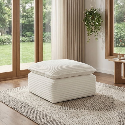 Upholstered Modular Square Compression Ottoman, 30.7" Square x 15.7" H, 3-in-1 Footrest, Seat & Side Table, White
