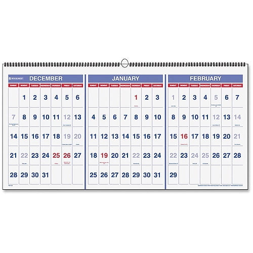 AtAGlance Recycled 3Month Horizontal Wall Calendar