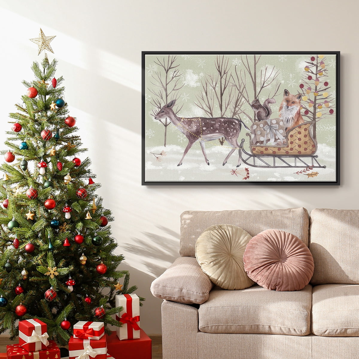Christmas Time Collection A - Framed Gallery Wrapped Holiday Canvas - 27 x 41 - Black Frame