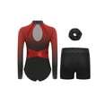 thumbnail image 2 of TSSOE Gymnastics Leotard for Girls Long Sleeve Sparkly Dance Biketard Bodysuit with Shorts Hairband Ballet Tumbling Outfit Red 10, 2 of 3