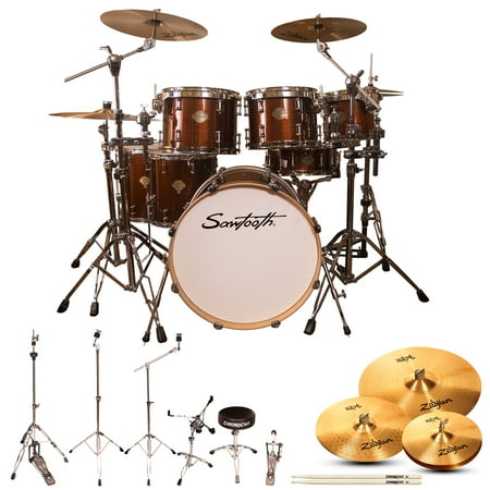 Sawtooth Command Series 7-Piece Drum Set with Hardware & Zildjian ZBT Cymbals, Red Streak ( box 1 of 3)
