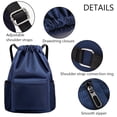 thumbnail image 3 of Mochila con cordón Mochila impermeable con cordón Bolsa deportiva para gimnasio con bolsillo lateral, azul oscuro, 3 of 5