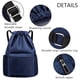 thumbnail image 3 of Mochila con cordón, impermeable, para deportes, gimnasio, con bolsillo lateral, color azul oscuro, 3 of 5