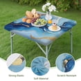 thumbnail image 4 of Blue Marble Gold Line Pattern Square Fitted Tablecloth with Elastic Edge,Square Table Cover,Washable Elastic Table Cover for Home Kitchen Party Decor 34"x34", 4 of 6