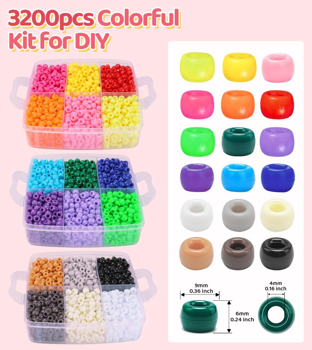 Pony Bead Jewelry Making Kit 18 Multi-colored 3200pcs
