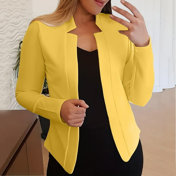 YOUSNH Woman Jackets Solid Open Front Elegant Long Sleeve Work Office Outerwear Women's Clothing Blazers Jackets for Women Yellow L
