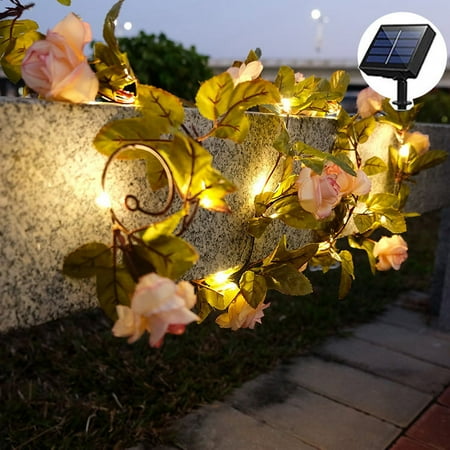 Morttic 6.6ft 20LEDs String Lights Artificial Vine Solar Rose Flower Christmas Garland 8 Modes Fairy Lights for Valentines Christmas Wedding Home Party Decor