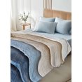 thumbnail image 4 of Full Size Flat Sheet Only, Blue Beige Soft Brushed Microfiber Bed Sheets, Coastal Wave Modern Abstract Art Hotel Quality Breathable Bedding Top Sheet, Easy Care, 66"x102", 4 of 9