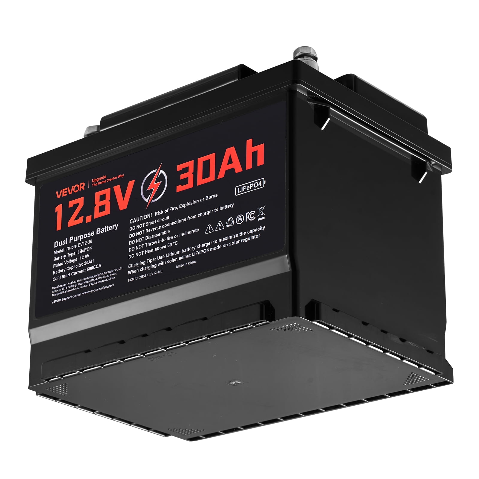 VEVOR 12V 30Ah Dual Purpose LiFePO4 Lithium Battery, 600 Cca Group 47, Car Start-Stop Lithiumion Starter Battery Plus Deep Cycle, Built-in Smart Bms, for Automotive, Trolling Motor, Engine Starting