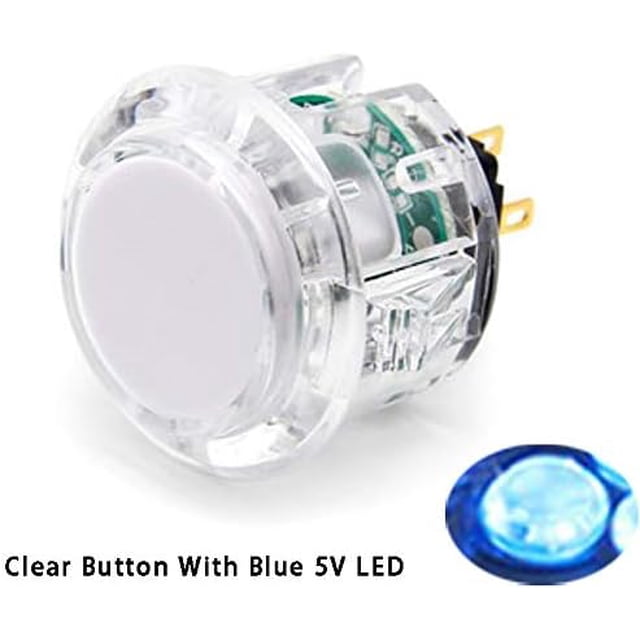 (8PCS 30MM clear button with blue LED) Original Qanba Illuminated Push Button 30mm Qanba Sanp In LED Buttons for Arcade Machine DIY Cabinet Machine JAMMA