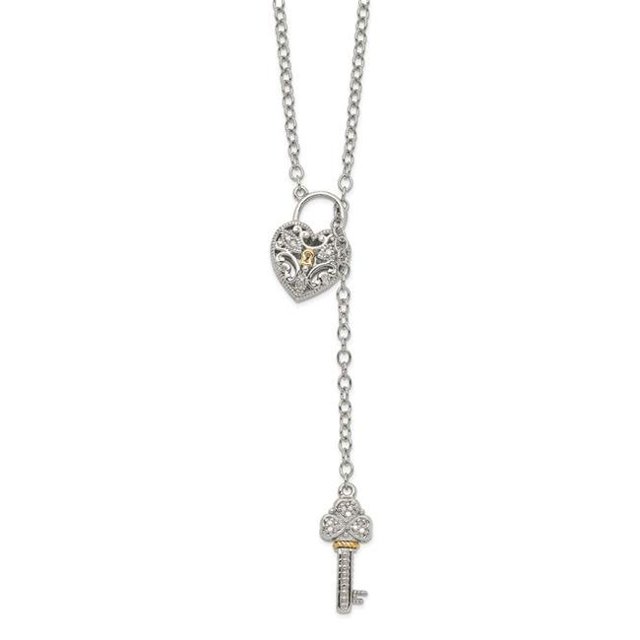 Sterling Silver with 14K Gold Diamond Heart Lock & Key Necklace