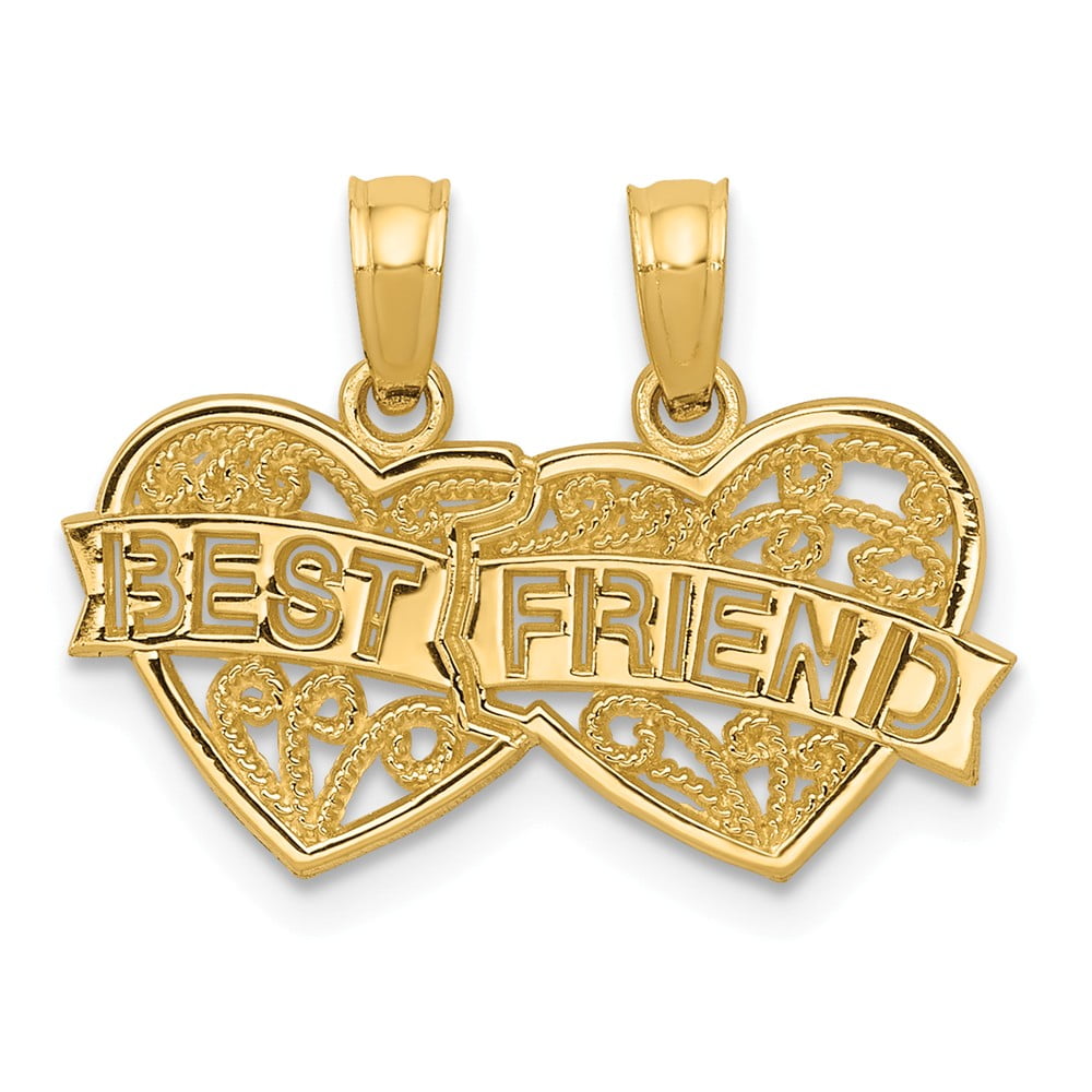 14k White Gold Best Friend Breakable Double Hearts Pendant