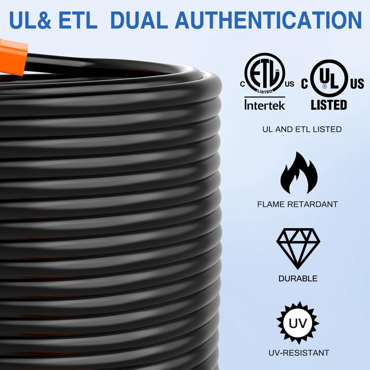 Nilight 50 Amp100FT RV/EV Extension Cord 250V Heavy Duty 6/3+8/1 Gauge Pure Copper STW Wire UL ETL Listed 4 Prong 14-50P 14-50R 50F/50M Cable Suit for EV Charging RV Trailer Campers